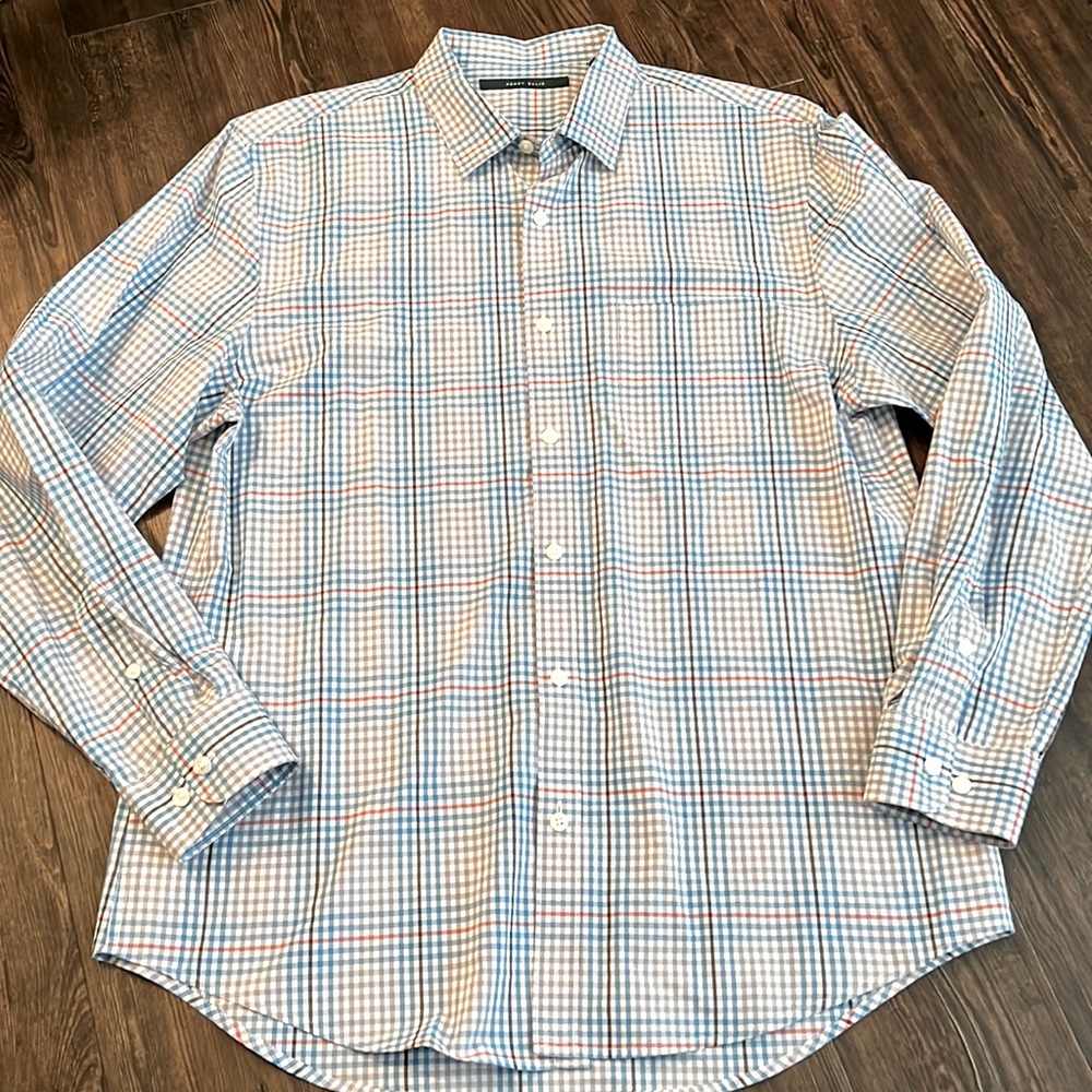 Perry Ellis Button Down Shirt Blue/Grey/Pink Plaid Men’s Size L